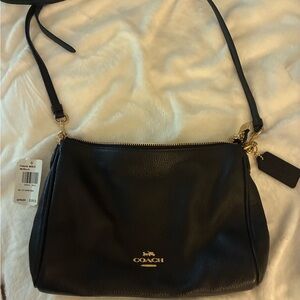 Coach Black Leather Crossbody Bag with Gold Accents